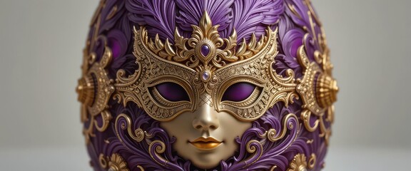 Faberge Egg Design  Purple   Gold Mask   Crown Motifs on an Ornate Egg Object