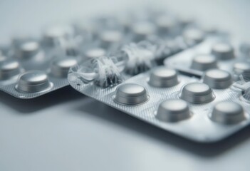 Vintage Pharmaceutical  Matte Silver Pill Packs, Diffused Lighting