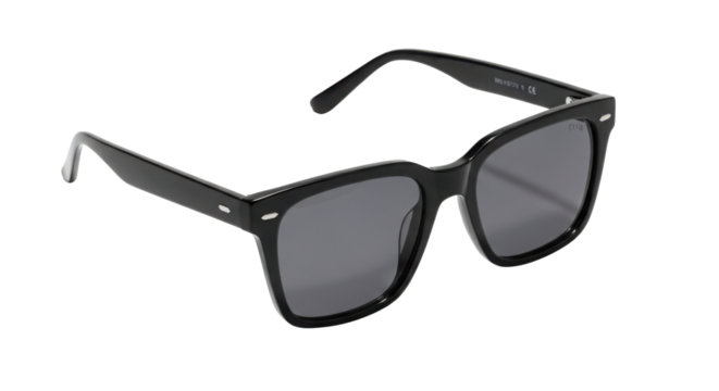 Fashionable black square sunglasses with dark lenses isolated PNG with Transparent Background