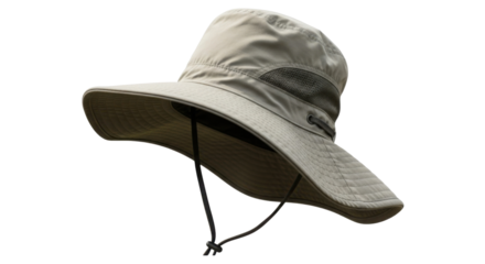 Beige sun hat with chin strap isolated PNG with Transparent Background
