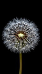 Ultra-Detailed Macro Photograph of a Dandelion on Black Background