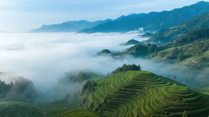 Start of Autumn solar term Longji Terraces sea of clouds natural scenery travel background
