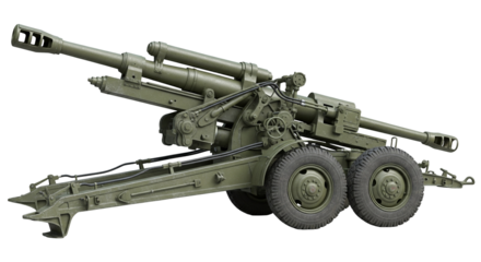 Soviet D howitzer captured in a detailed photorealistic shot with transparent background
