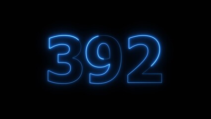 Abstract beautiful blue neon 392 number illustration background. Glowing neon countdown number icon background 4k.