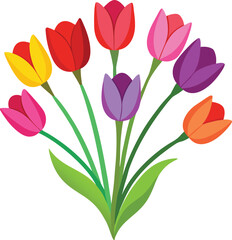 Colorful Tulip Bouquet on White Background A Vector Graphic Illustration