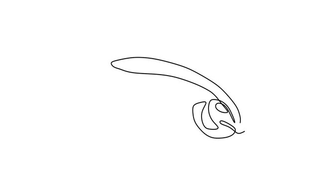 Animated self drawing of continuous line draw  grilled fish on plate. Roasted seafood dish with lemon and vegetables. Full length one line animation. 4K