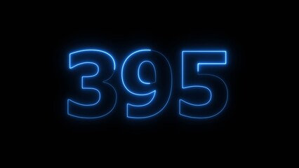 Abstract beautiful blue neon 395 number illustration background. Glowing neon countdown number icon background 4k.
