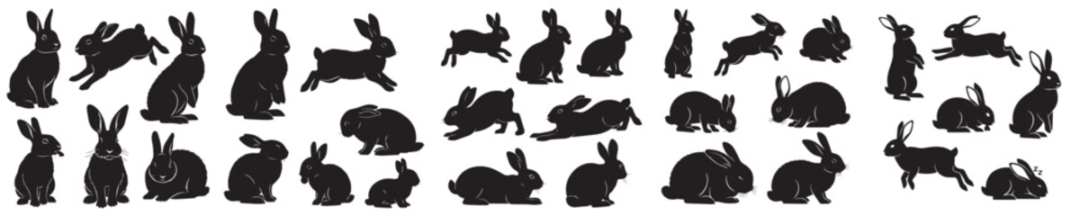 Set of rabbit silhouette vectors