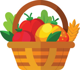 Freshly Picked Harvest Vegetables in a Wicker Basket, Ready for the Table