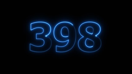 Abstract beautiful blue neon 398 number illustration background. Glowing neon countdown number icon background 4k.