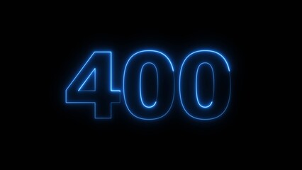 Abstract beautiful blue neon 400 number illustration background. Glowing neon countdown number icon background 4k.