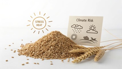 Grains and Climate Risk with Wheat and Sesame on Light Background