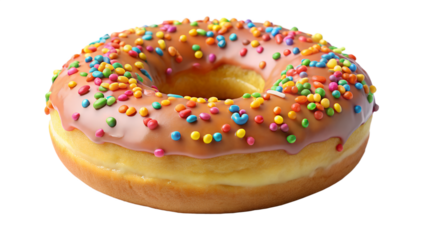 Delicious doughnut with caramel glaze and colorful sprinkles isolated on transparent background is a sweet treat for any time of day, perfect for dessert