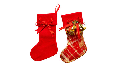 Pair of Festive Holiday Stockings Collection in Unique Designs isolated on transparent background.