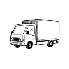 Delivery truck in sketch style with blank cargo area  