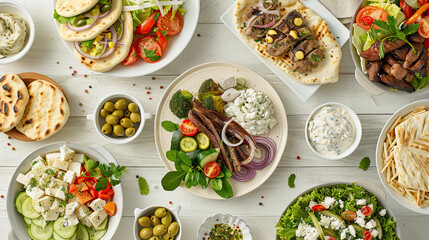 Mediterranean dishes styled with authentic textures and classic Greek ingredients. Generative AI