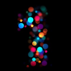 Naklejka premium Digit 1 Vibrant Colorful Holiday Bokeh Letter Overlays Collection with Bright Confetti and Glittering Lights for Festive Seasonal Designs and Celebrations