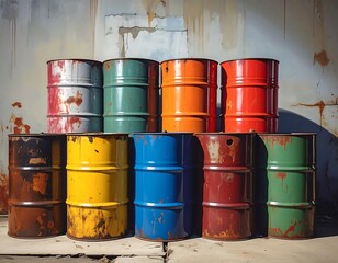 Obraz premium Colorful rusty barrels
