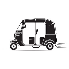 Fototapeta premium Black and White Illustration of a Three-Wheeled Auto Rickshaw Vehicle Classic Urban Transportation Mode for Passengers and a Driver