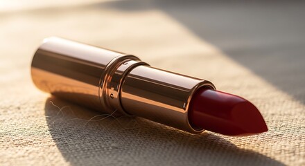 Elegant Red Lipstick on Textured Surface, Close-up Shot.