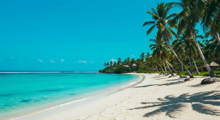 Tropical Bali Beach with Palm Trees and Turquoise Sea