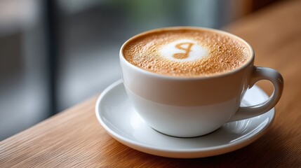 Obraz premium Coffee served in a white cup with musical notes on the foam and a decorative chocolate treble clef on the saucer, creating a unique artistic drink presentation
