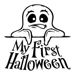 Ghost My First Halloween Spirit Afraid Fear Baby Cute Funny Milestone Celebration Design