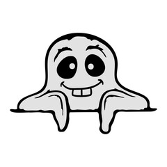 Ghost Halloween Smiles Happy Afraid Spirit Fear Bag Hiding Behind Cute Funny Comic Cartoon Design