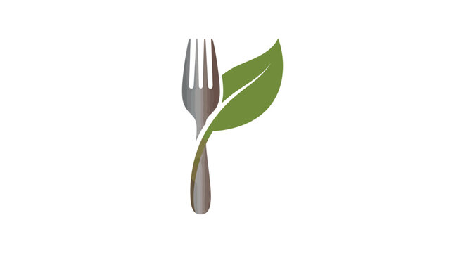 Editable vector healthy eating logo design template with fork and leaf for vegan restaurant or food delivery service