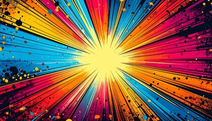 Colorful radial burst with vibrant streaks and splatters