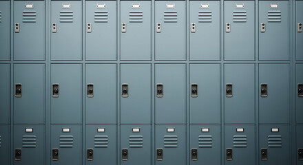 Wall of Blue Metal School Lockers storage