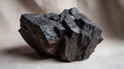 Detailed close up view of a natural charcoal rock highlighting its unique textures and shapes