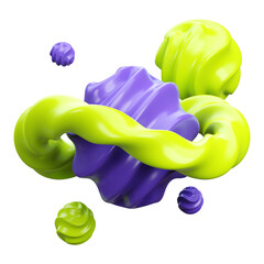Abstract 3D Purple Twisted Torus Surrounded by Green Spheres on Transparent Background Digital Art Illustration Composition for Graphic Design Projects