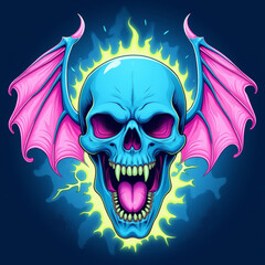 screaming neon skull with bat wings