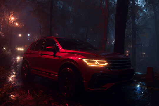 Red car on mysterious road 