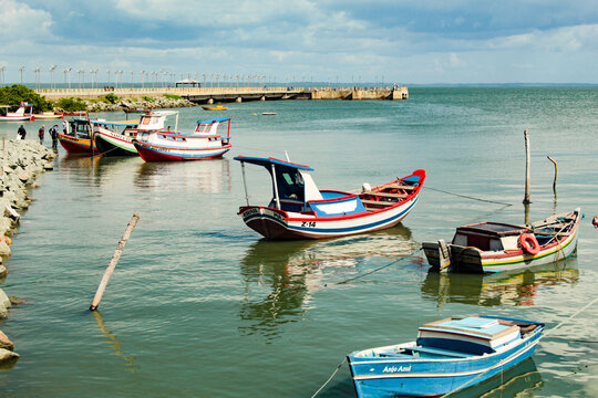 Some small fishing boats on the coast of the city of S&atilde;o Jos&eacute; de Ribamar, state of Maranh&atilde;o, northeastern Brazil