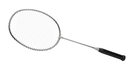 Silver badminton racket for sport or recreation isolated PNG with Transparent Background
