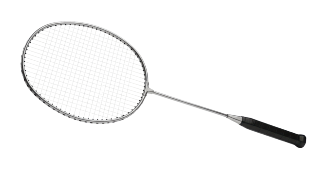 Silver badminton racket for sport or recreation isolated PNG with Transparent Background