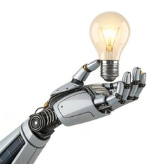 Robotic Hand Holding Lit Lightbulb Innovation,Technology ,AI