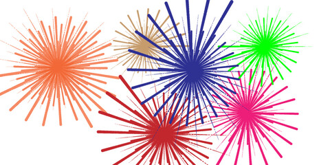 Firework bursting in various shapes set. sparkling pictograms set on night sky background abstract vector illustration