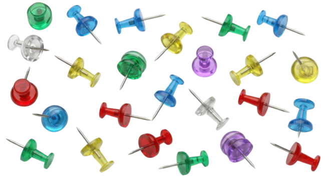 Collection of colorful push pins isolated PNG with Transparent Background