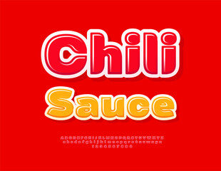 Vector Gourmet sticker Chili Sauce.Glossy Red Font. Stylish Alphabet Letters and Numbers set