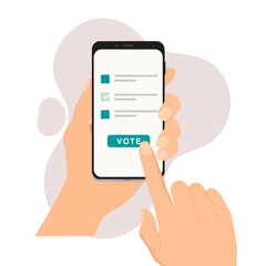Modern electronic voting system for election internet system. Voting online, e-voting or elections concept. hand voting via smartphone app