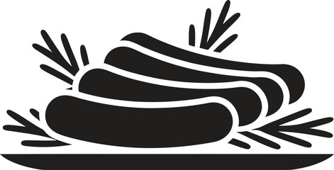 Stylized illustration of grilled sausages with herbs on a plate