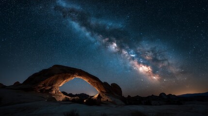 Fototapeta premium Milky Way above sandstone arch in the Utah desert at night
