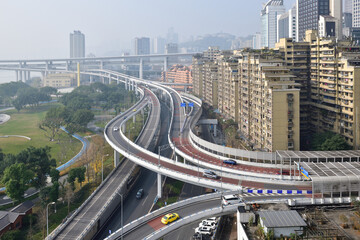 Fototapeta premium The urban landscape of the Caoyuanba area in Yuzhong District, Chongqing, China.