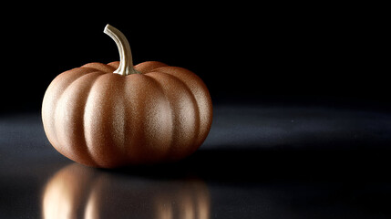 Brown pumpkin with a smooth texture and reflective surface, illuminated against a dark background, showcasing its unique shape and design for seasonal decor and culinary inspiration
