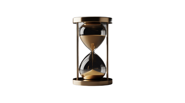 An hourglass displays the passage of time, sand cascading downward.