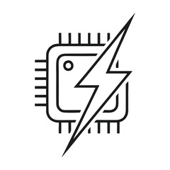 Microchip with Lightning Bolt Symbolizing Power and Energy