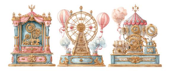 Fototapeta premium Vintage Steampunk Carnival Elements with Whimsical Design Features